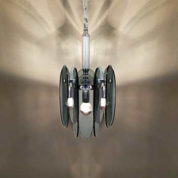 1970 Magnificent Smoked Grey Chandelier by Veca in Murano Glass. Made in Italy