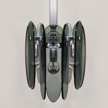 1970 Magnificent Smoked Grey Chandelier by Veca in Murano Glass. Made in Italy