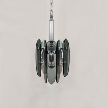1970 Magnificent Smoked Grey Chandelier by Veca in Murano Glass. Made in Italy