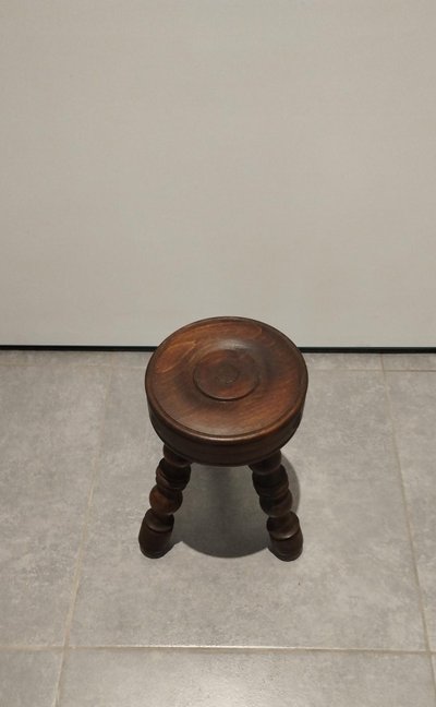 Tabouret ancien en bois tourné dlg de Charles Dudouyt, 50, 60 & 70