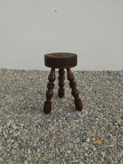 Tabouret ancien en bois tourné dlg de Charles Dudouyt, 50, 60 & 70