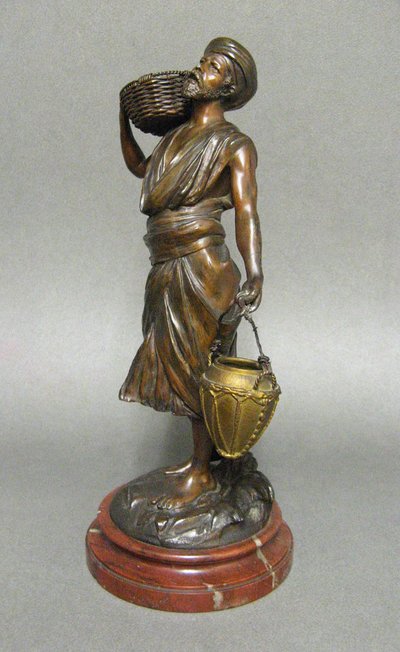 Orientalist Bronze Sculpture The Water Carrier with Basket.