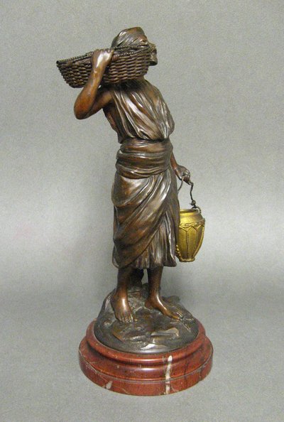 Orientalist Bronze Sculpture The Water Carrier with Basket.
