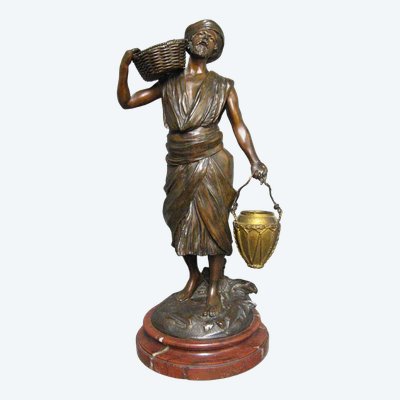 Orientalist Bronze Sculpture The Water Carrier with Basket.