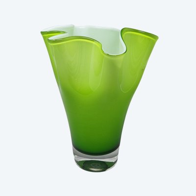 Erstaunliche grüne Vase „Fazzoletto“ aus den 1960er Jahren von Ca' Dei Vetrai aus Muranoglas. Hergestellt in Italien