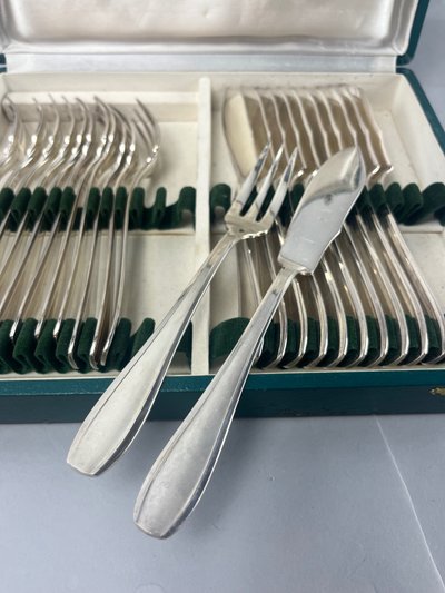 Posate da pesce placcate in argento in stile Art Déco