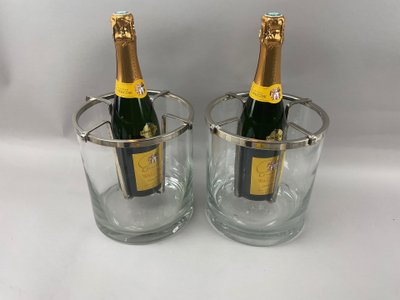 Paar Champagnerkühler aus Glas und versilbertem Metall