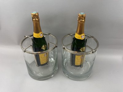 Paar Champagnerkühler aus Glas und versilbertem Metall