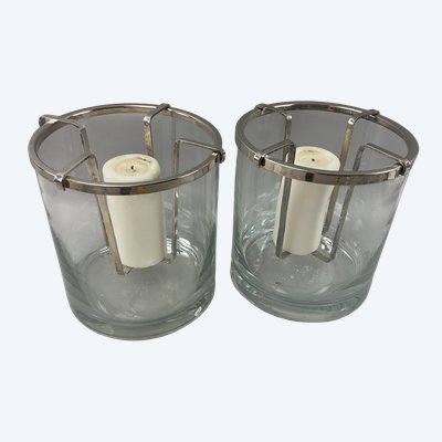 Paar Champagnerkühler aus Glas und versilbertem Metall