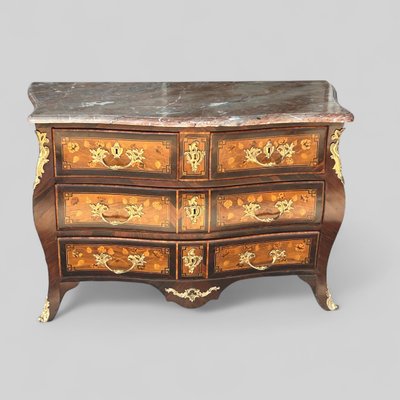 Louis XV tomb chest of drawers in 18th century floral marquetry