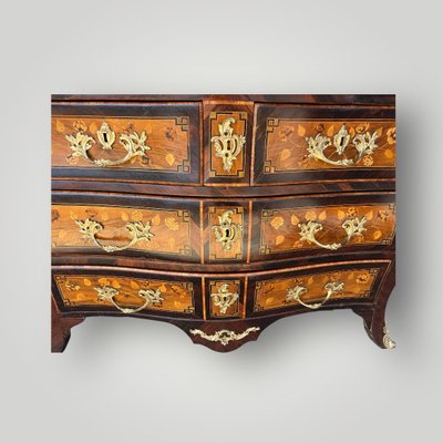 Louis XV tomb chest of drawers in 18th century floral marquetry