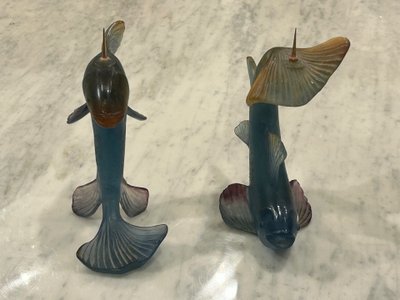 DAUM - Pair of glass fish candlesticks circa 1980 - Daum Crystal