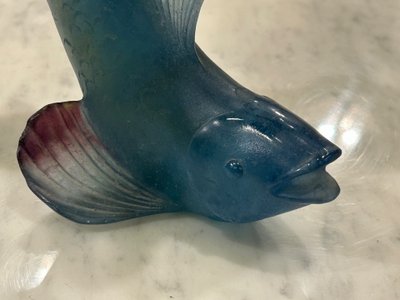 DAUM - Pair of glass fish candlesticks circa 1980 - Daum Crystal