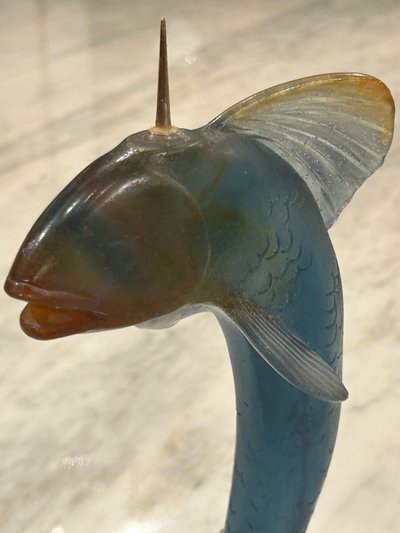 DAUM - Pair of glass fish candlesticks circa 1980 - Daum Crystal