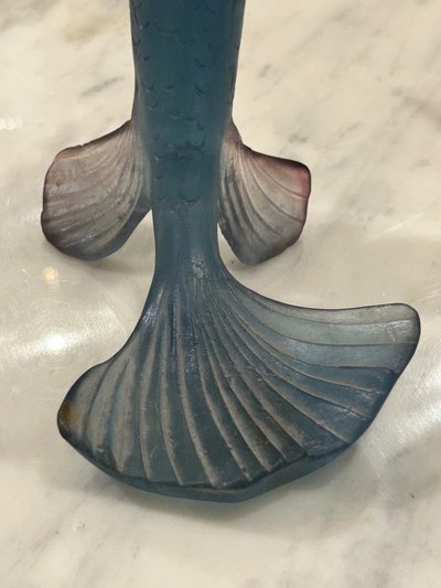 DAUM - Pair of glass fish candlesticks circa 1980 - Daum Crystal