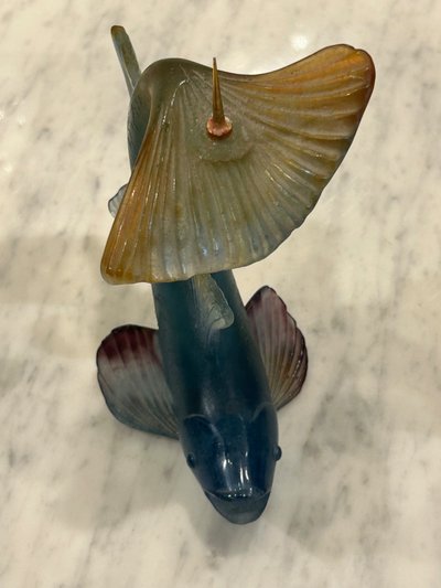 DAUM - Pair of glass fish candlesticks circa 1980 - Daum Crystal