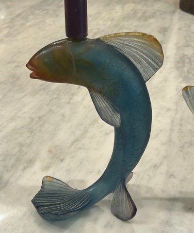 DAUM - Pair of glass fish candlesticks circa 1980 - Daum Crystal