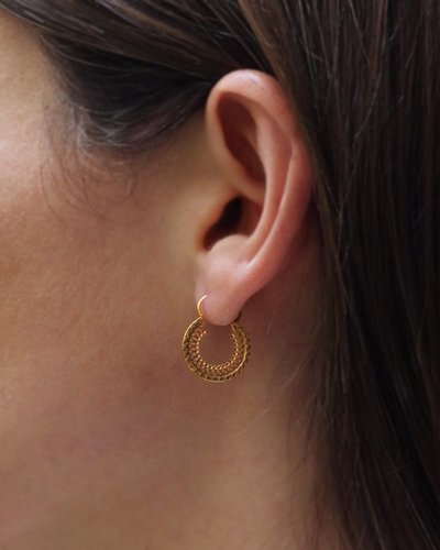 Créoles facettées anciennes en or jaune 18k, Boucles d'oreille crantée en or