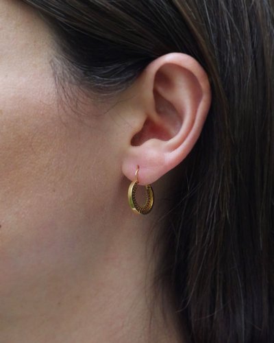 Créoles facettées anciennes en or jaune 18k, Boucles d'oreille crantée en or