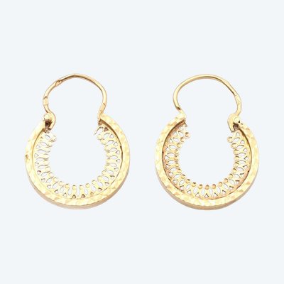 Créoles facettées anciennes en or jaune 18k, Boucles d'oreille crantée en or