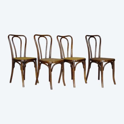 4 Thonet Mundus N°A 48 Bistrostühle aus Rohrgeflecht, 1930