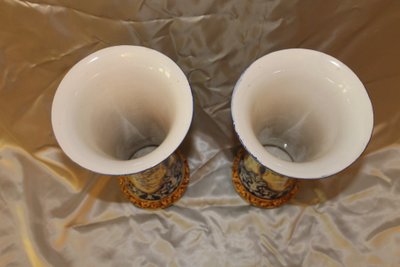 Pair of Sarreguemines earthenware vases with Italian Renaissance decoration, late 19th century