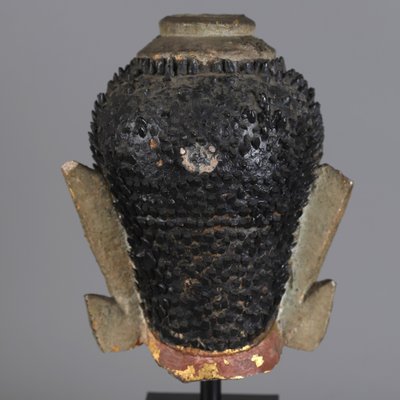 Tête de bouddha en grès laqué d'or - Khmer