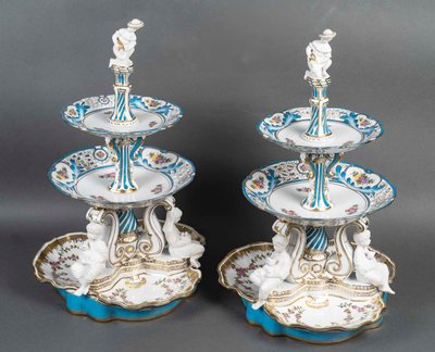 An important pair of porcelain and biscuit centerpieces, late 19th century