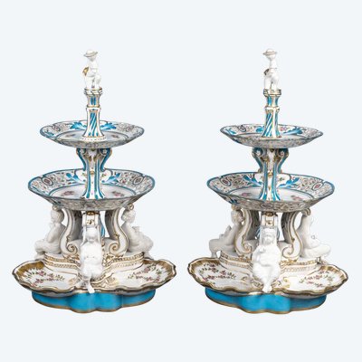 An important pair of porcelain and biscuit centerpieces, late 19th century