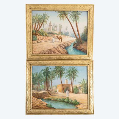 Ein Paar Ölgemälde auf Leinwand, orientalistisch, 1940er Jahre