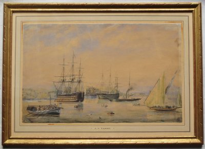 Mittelmeerhafen, Aquarell aus dem 19. Jahrhundert.