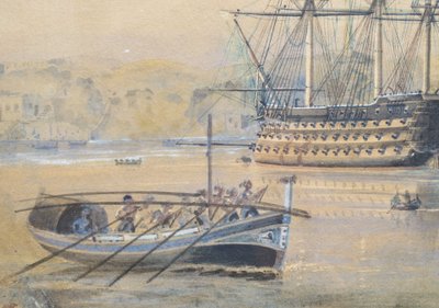Mittelmeerhafen, Aquarell aus dem 19. Jahrhundert.