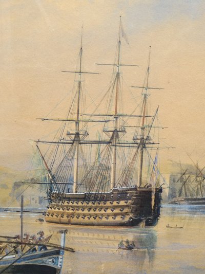 Mittelmeerhafen, Aquarell aus dem 19. Jahrhundert.