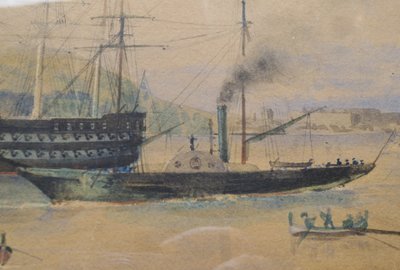 Mittelmeerhafen, Aquarell aus dem 19. Jahrhundert.
