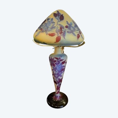 Emile Gallé Große Jugendstil-Pilzlampe „Blaue Clematis“