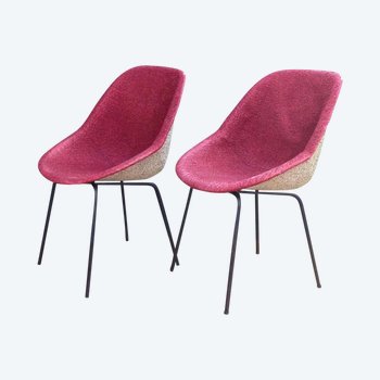 Chaises Roses par Geneviève Dangles-Christian Defrance pour Burov, 1950s, Set de 2