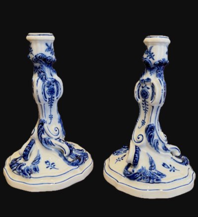Pair of Meissen porcelain candlesticks - Onion