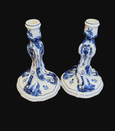 Pair of Meissen porcelain candlesticks - Onion