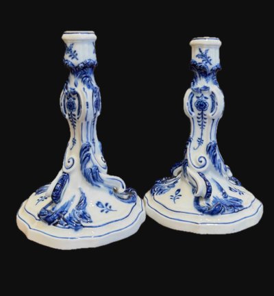 Pair of Meissen porcelain candlesticks - Onion