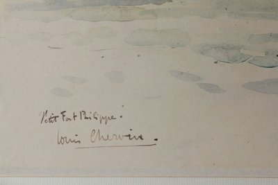 Marine Aquarell "Petit Fort Philippe" signiert von Louis Chervin (1905-1969)