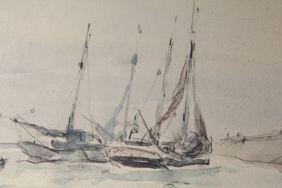 Marine Aquarell "Petit Fort Philippe" signiert von Louis Chervin (1905-1969)