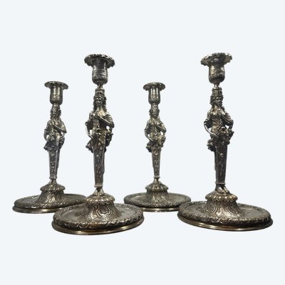 Suite 4 candlesticks - Silver plated bronze - Pomona - France - XIX th C