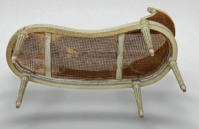 1900S LOUIS XVI STYLE CANED BENCH IN PATINATED WOOD