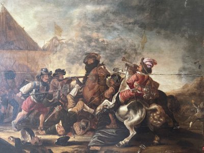 17th century battle scene, cavalry charge.