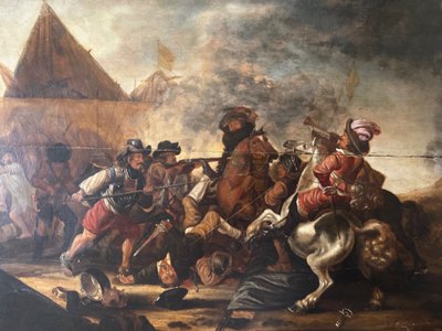 17th century battle scene, cavalry charge.