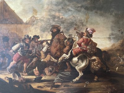 17th century battle scene, cavalry charge.