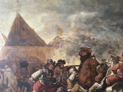 17th century battle scene, cavalry charge.