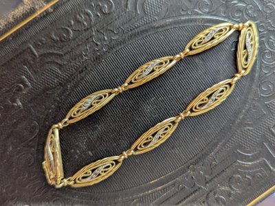 Bracciale antico in oro 18 ct con diamanti
