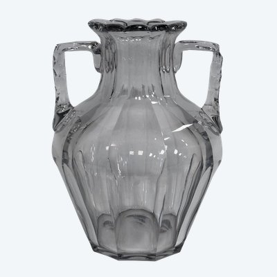 Vase en cristal avec anses Baccarat XIXe pans coupés