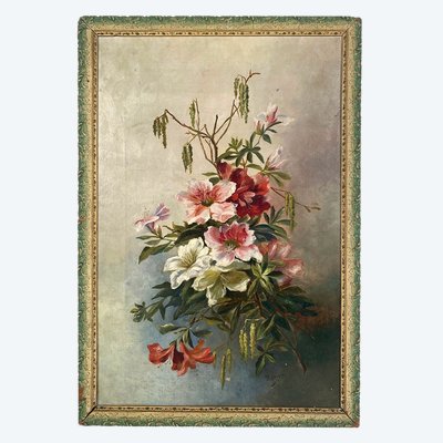 Natura morta con fiori. Olio su tela firmato M. Orséro, inizio XX secolo.